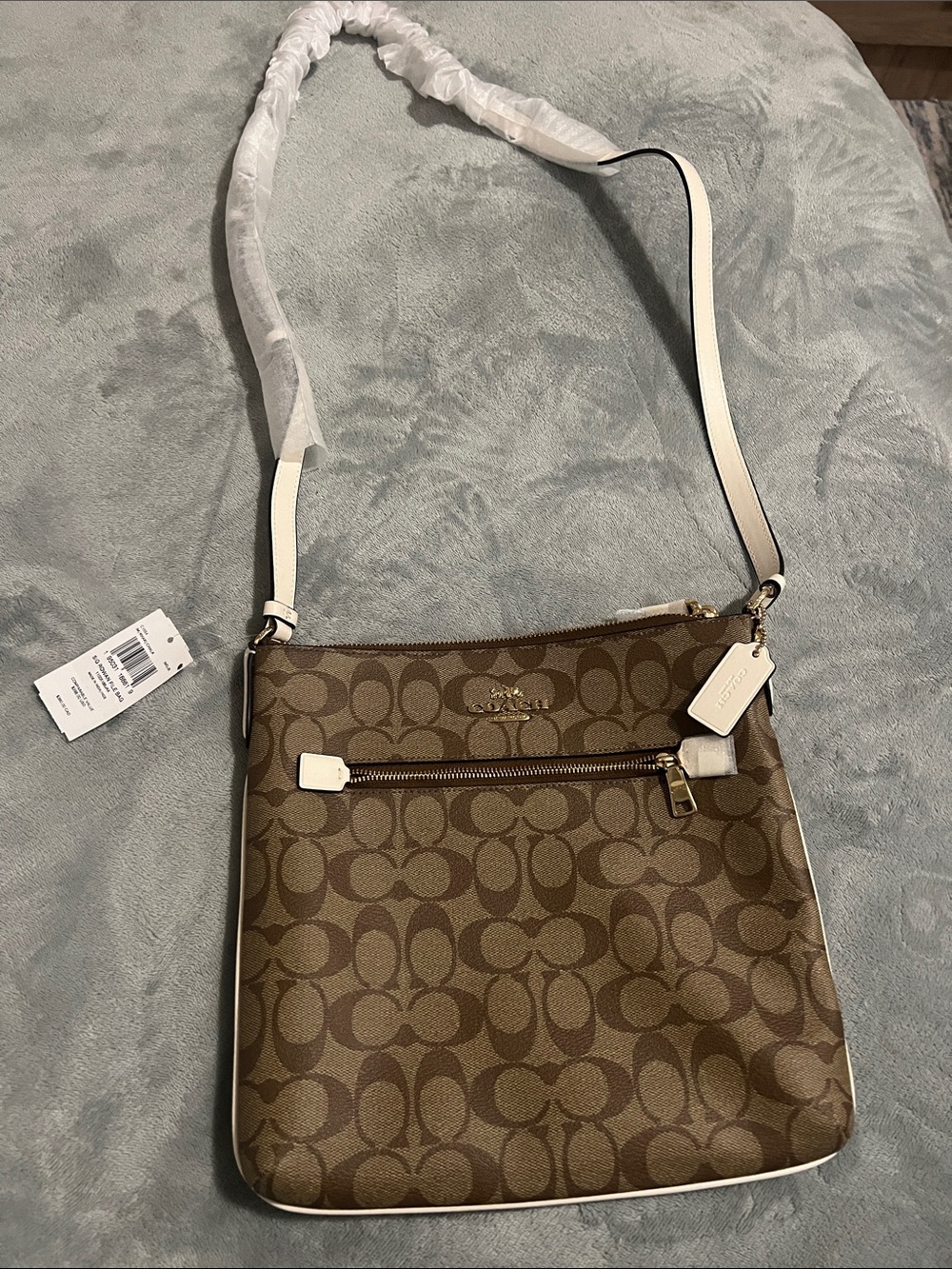 Coach Signature Brown Crossbody with White Trim
